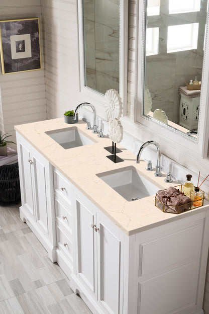 De Soto 72" Double Vanity, Bright White w/ 3 CM Eternal Marfil Quartz Top James Martin Vanities
