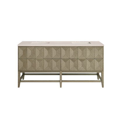 Emmeline 72" Double Vanity, Pebble Oak w/ 3CM Eternal Marfil Top James Martin Vanities