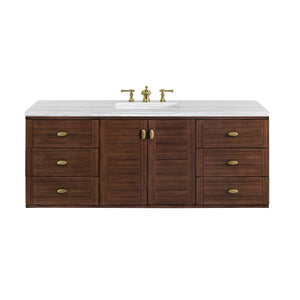 Amberly 60" Single Vanity, Mid-Century Walnut w/ 3CM Arctic Fall Top James Martin Vanities