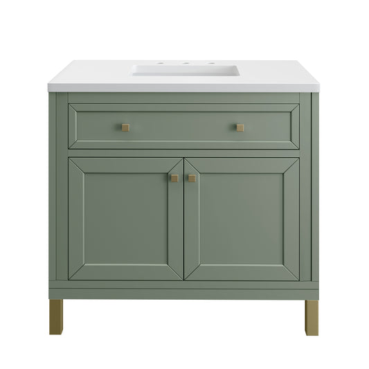 Chicago 36" Single Vanity, Smokey Celadon w/ 3CM White Zeus Top James Martin Vanities