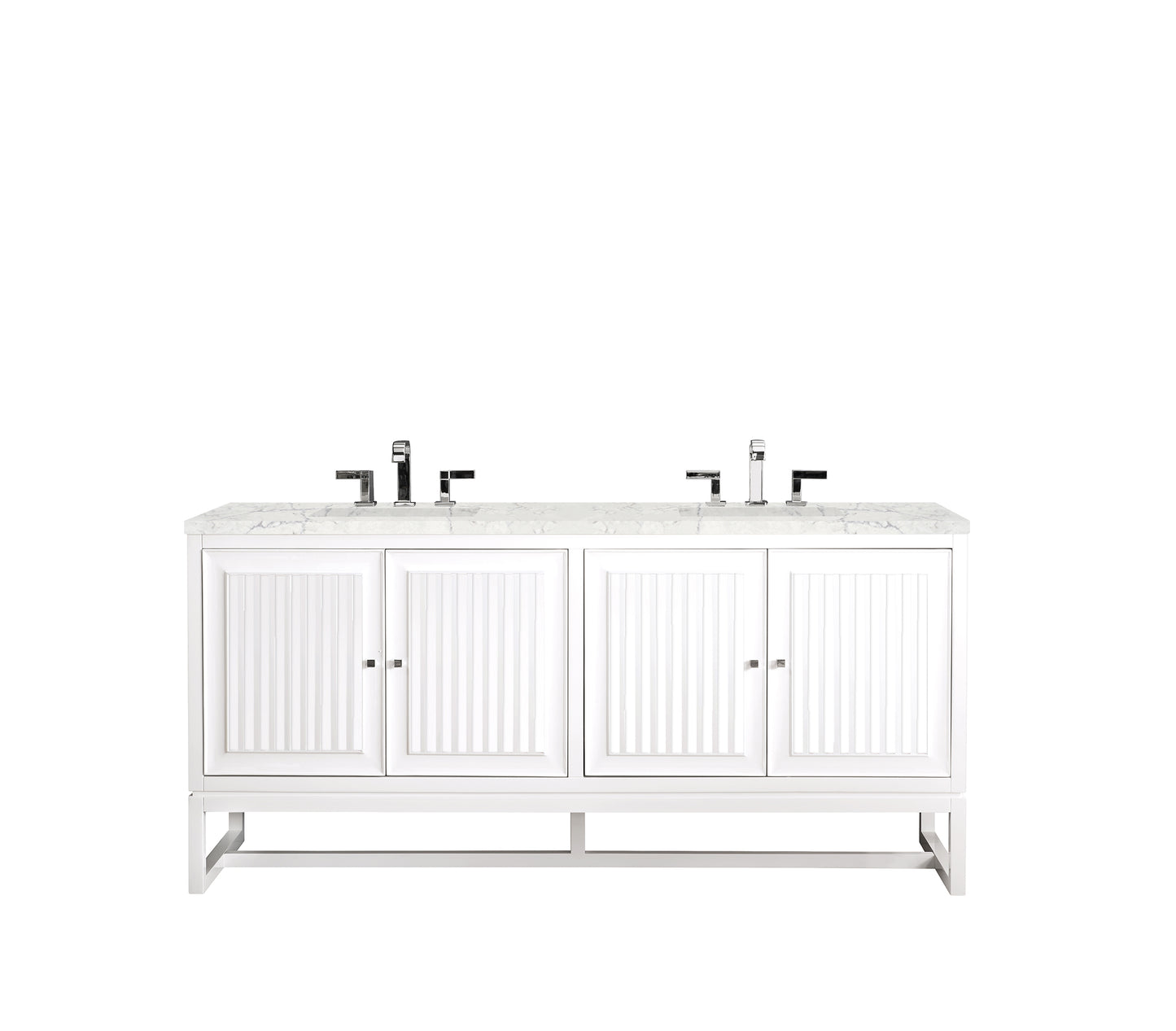 Athens 72" Double Vanity Cabinet, Glossy White, w/ 3 CM Eternal Jasmine Pearl Quartz Top James Martin Vanities