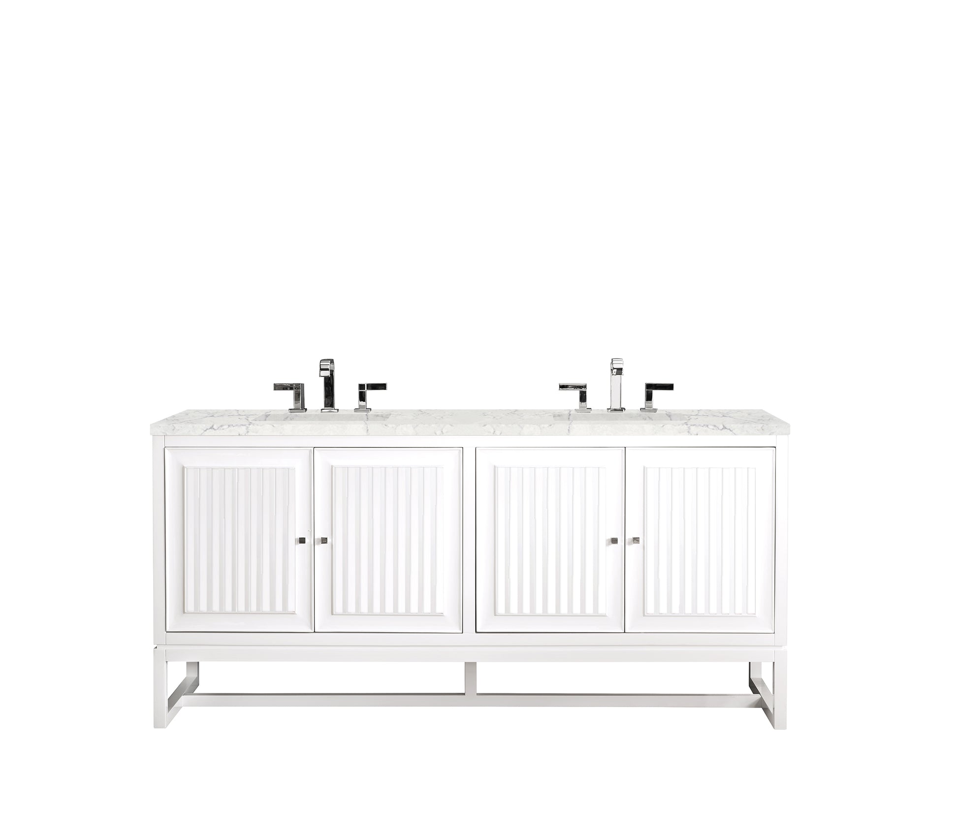 Athens 72" Double Vanity Cabinet, Glossy White, w/ 3 CM Eternal Jasmine Pearl Quartz Top James Martin Vanities