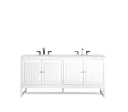 Athens 72" Double Vanity Cabinet, Glossy White, w/ 3 CM Eternal Jasmine Pearl Quartz Top James Martin Vanities