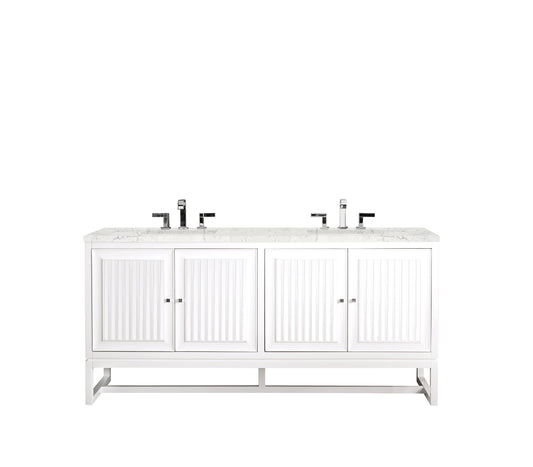 Athens 72" Double Vanity Cabinet, Glossy White, w/ 3 CM Eternal Jasmine Pearl Quartz Top James Martin Vanities