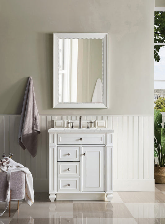 Bristol 30" Single Vanity, Bright White, w/ 3 CM Eternal Jasmine Pearl Quartz Top James Martin Vanities