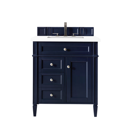 Brittany 30" Single Vanity, Victory Blue w/ 3 CM White Zeus Quartz Top James Martin Vanities