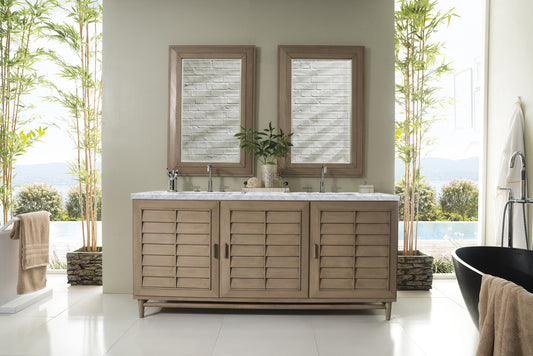 Portland 72" Double Vanity Whitewashed Walnut w/ 3 CM Carrara Marble Top James Martin Vanities