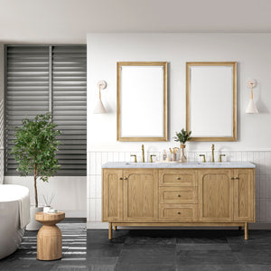 Laurent 72" Double Vanity, Light Natural Oak w/ 3CM Carrara Marble Top James Martin Vanities