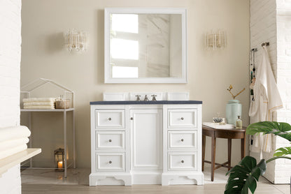 De Soto 48" Single Vanity, Bright White w/ 3 CM Charcoal Soapstone Quartz Top James Martin Vanities