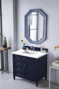 Brittany 36" Victory Blue Single Vanity w/ 3 CM White Zeus Quartz Top James Martin Vanities