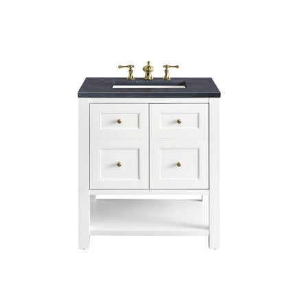 Breckenridge 30" Single Vanity, Bright White w/ 3CM Charcoal Soapstone Top James Martin Vanities