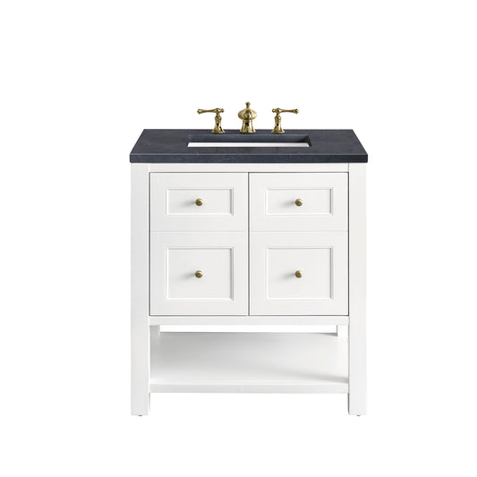 Breckenridge 30" Single Vanity, Bright White w/ 3CM Charcoal Soapstone Top James Martin Vanities