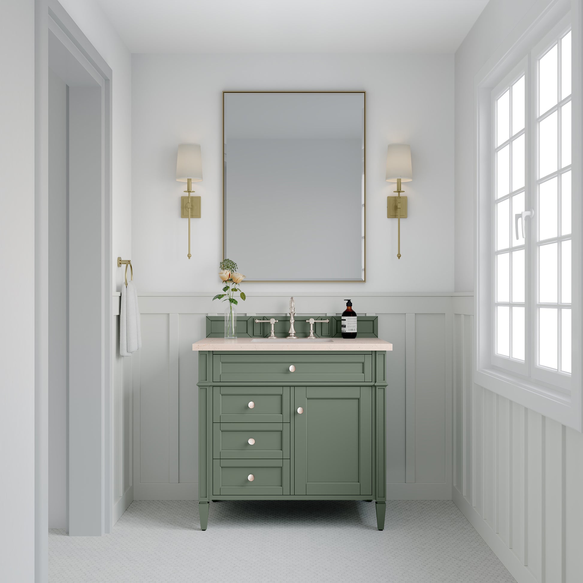 Brittany 36" Single Vanity, Smokey Celadon w/ 3CM Eternal Marfil Top James Martin Vanities