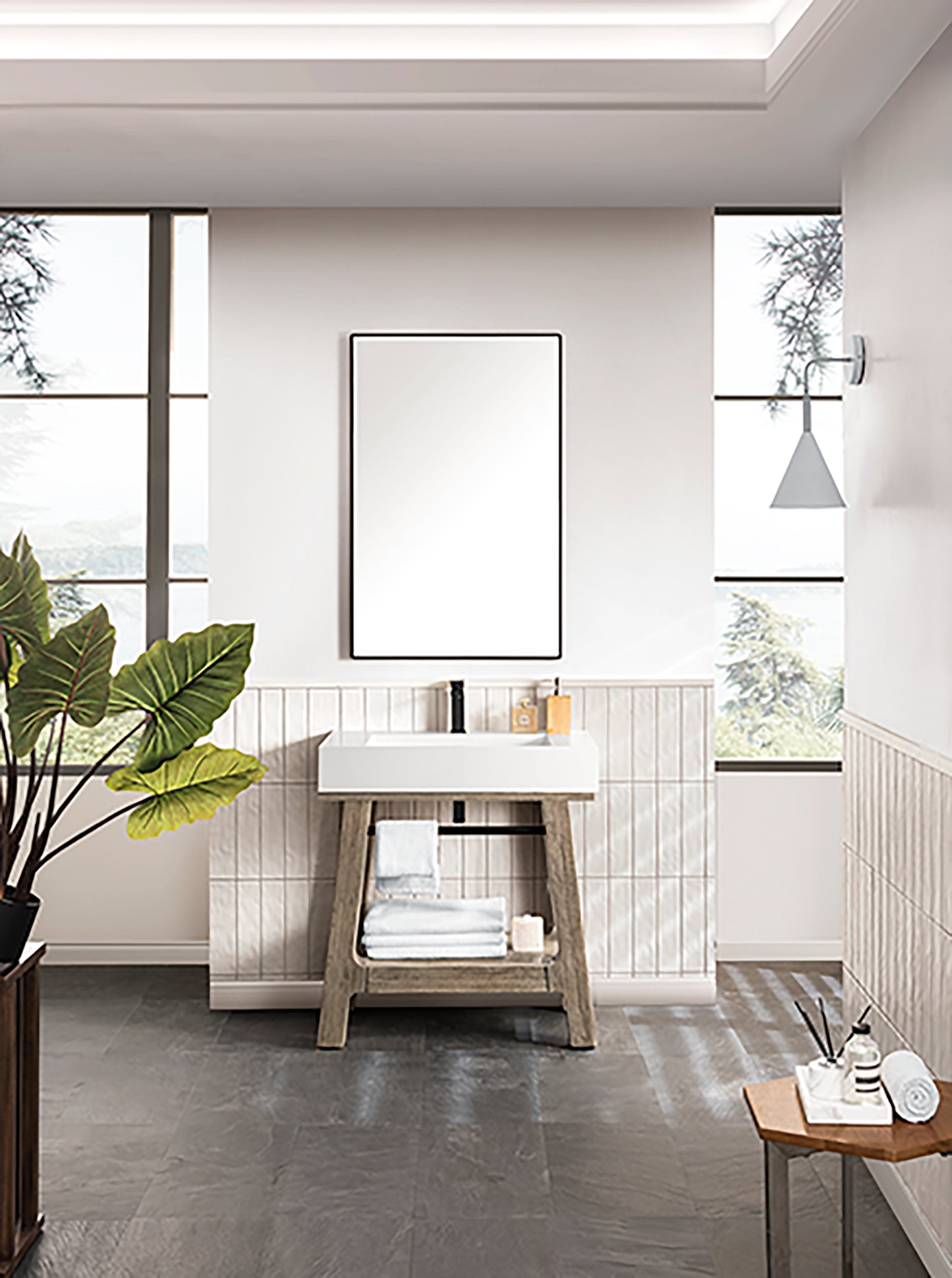 Bathroom Vanities Outlet Atlanta Renovate for LessAuburn 31.5" Sink Console, Weathered Timber w/ Glossy White Mineral Composite Top