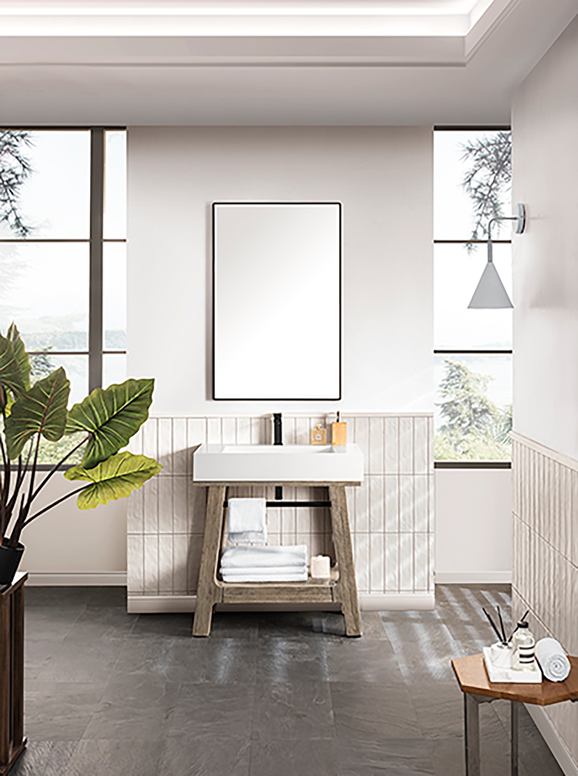 Bathroom Vanities Outlet Atlanta Renovate for LessAuburn 31.5" Sink Console, Weathered Timber w/ Glossy White Mineral Composite Top