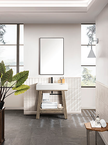 Bathroom Vanities Outlet Atlanta Renovate for LessAuburn 31.5" Sink Console, Weathered Timber w/ Glossy White Mineral Composite Top