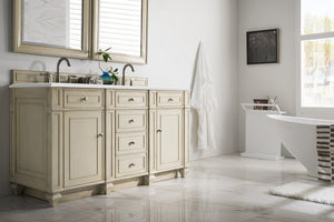 Bristol 60" Double Vanity, Vintage Vanilla, w/ 3 CM White Zeus Quartz Top James Martin Vanities