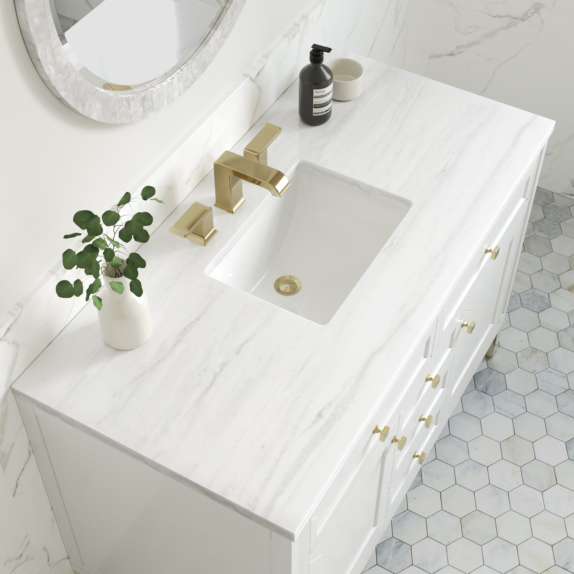 Chicago 48" Single Vanity, Glossy White w/ 3CM Arctic Fall Top James Martin Vanities