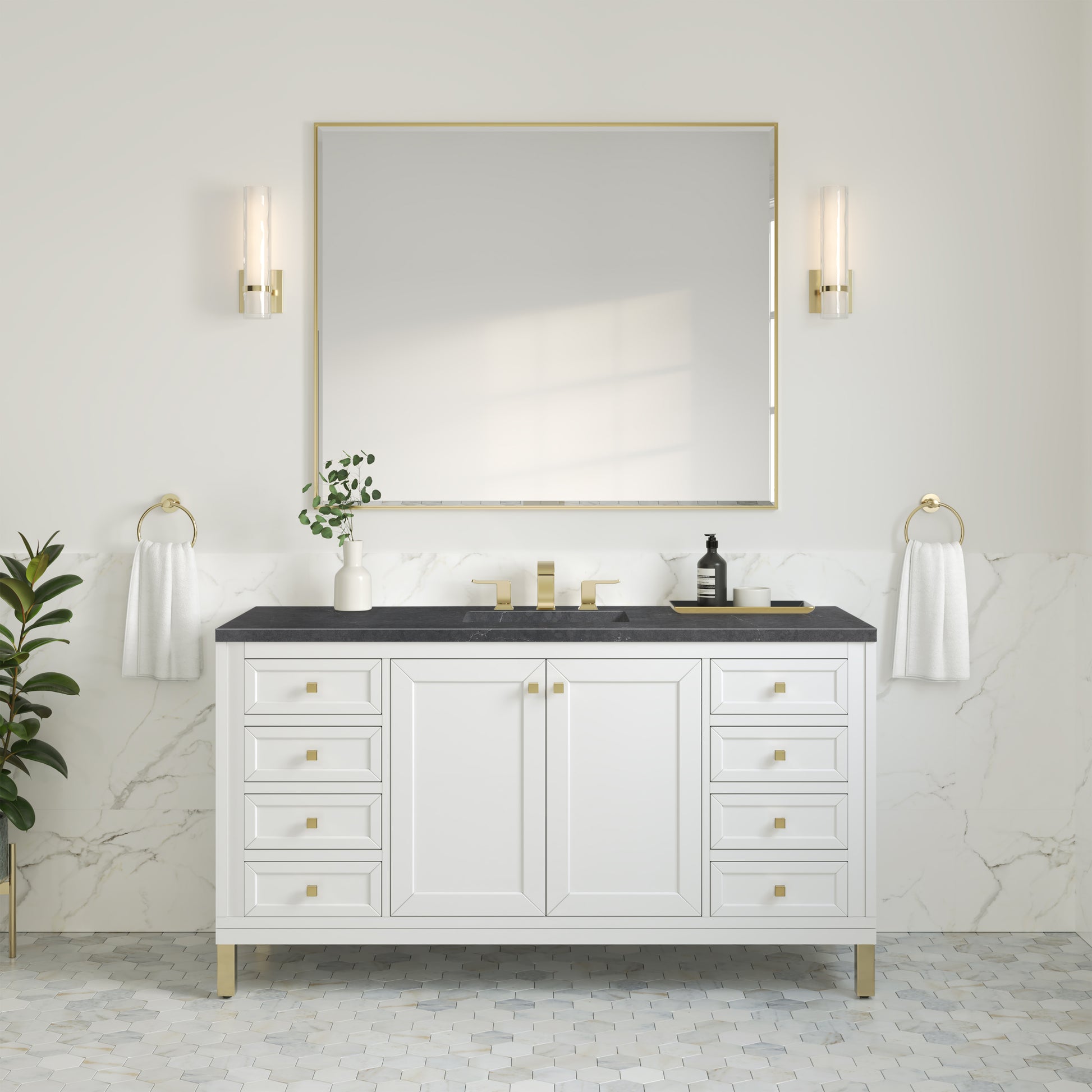 Chicago 60" Single Vanity, Glossy White w/ 3CM Charcoal Soapstone Top James Martin Vanities