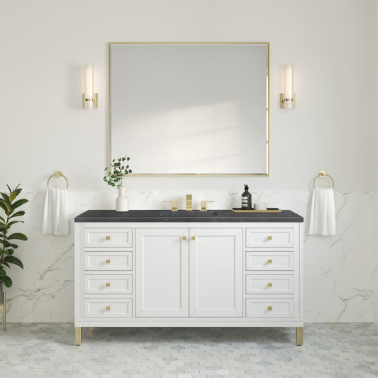 Chicago 60" Single Vanity, Glossy White w/ 3CM Charcoal Soapstone Top James Martin Vanities