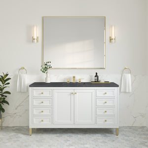 Chicago 60" Single Vanity, Glossy White w/ 3CM Charcoal Soapstone Top James Martin Vanities