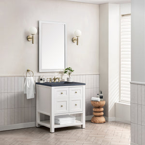 Breckenridge 30" Single Vanity, Bright White w/ 3CM Charcoal Soapstone Top James Martin Vanities