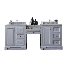 Load image into Gallery viewer, De Soto 82&quot; Double Vanity Set, Silver Gray w/ Makeup Table, 3 CM Eternal Serena Quartz Top James Martin