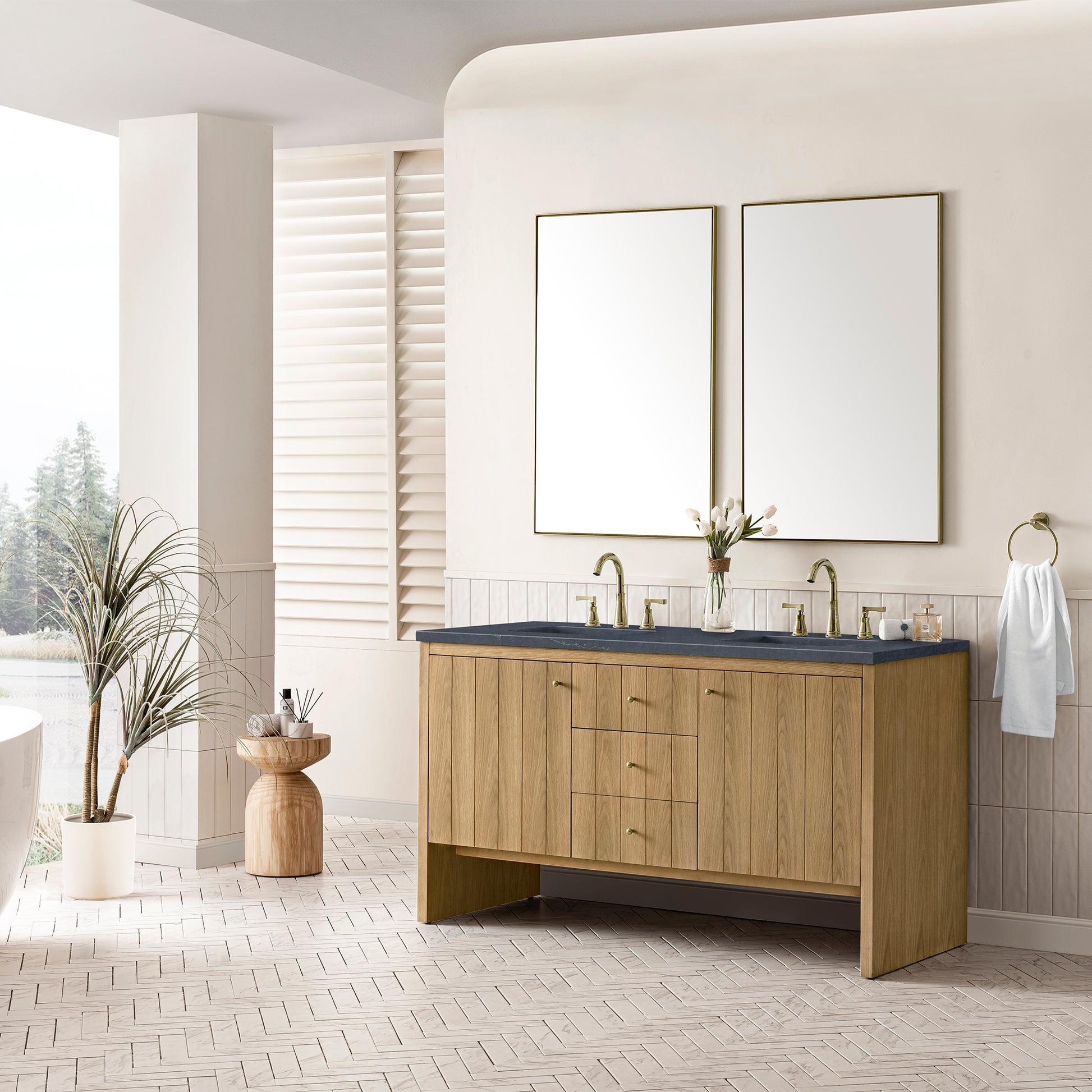 Hudson 60" Double Vanity, Light Natural Oak w/ 3CM Charcoal Soapstone Top James Martin Vanities