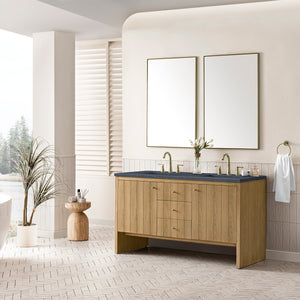 Hudson 60" Double Vanity, Light Natural Oak w/ 3CM Charcoal Soapstone Top James Martin Vanities