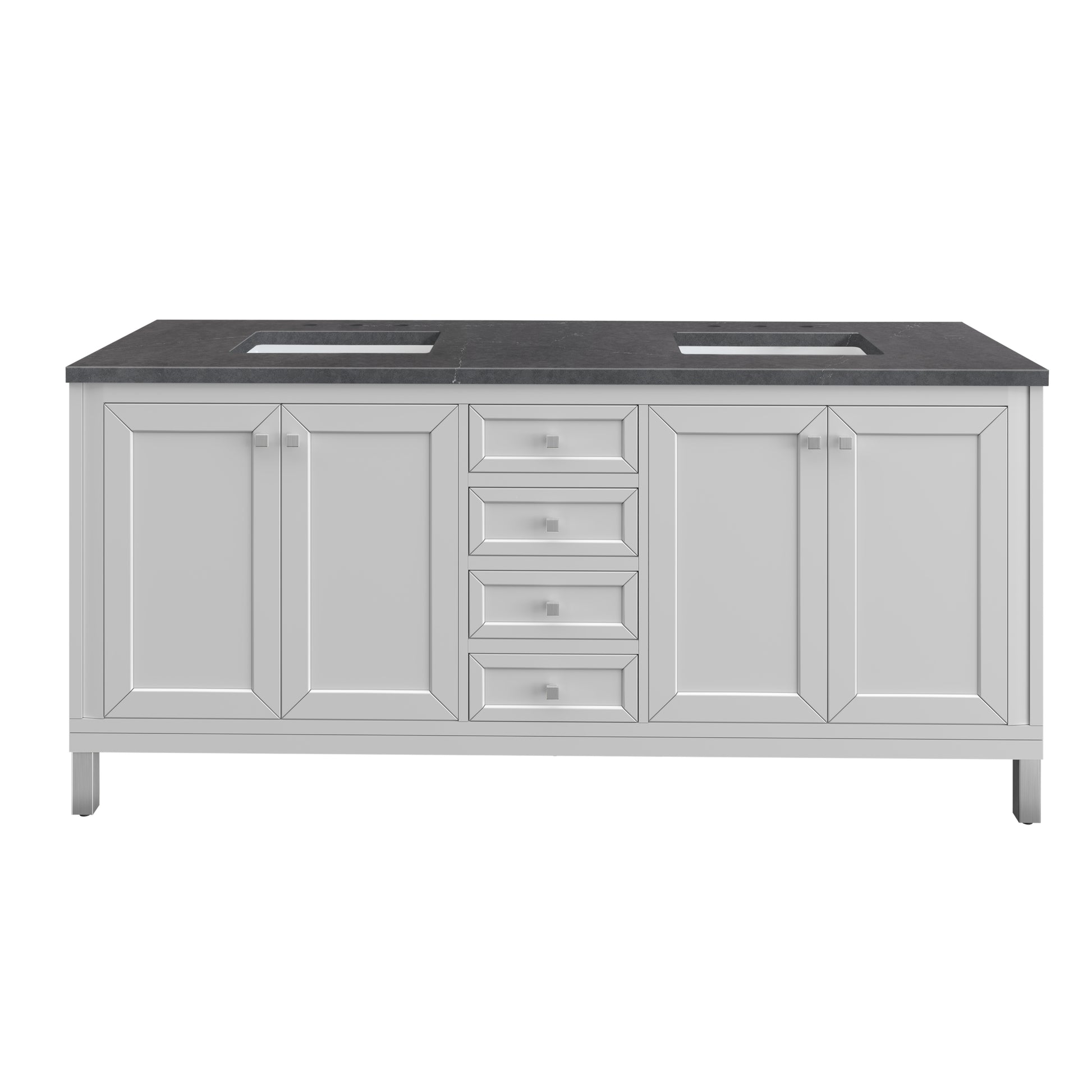 Chicago 72" Double Vanity, Glossy White w/ 3CM Charcoal Soapstone Top James Martin Vanities