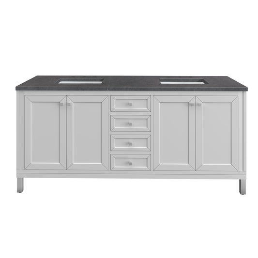 Chicago 72" Double Vanity, Glossy White w/ 3CM Charcoal Soapstone Top James Martin Vanities