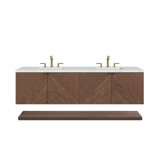 Marcello 72" Double Vanity, Chestnut w/ 3CM Etehreal Noctis Top James Martin Vanities