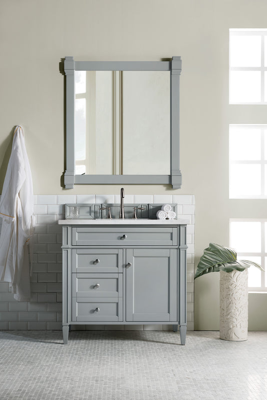 Brittany 36" Urban Gray Single Vanity w/ 3 CM Arctic Fall Solid Surface Top James Martin Vanities