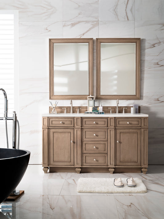 Bristol 60" Double Vanity, Whitewashed Walnut, w/ 3 CM Arctic Fall Solid Surface Top James Martin Vanities