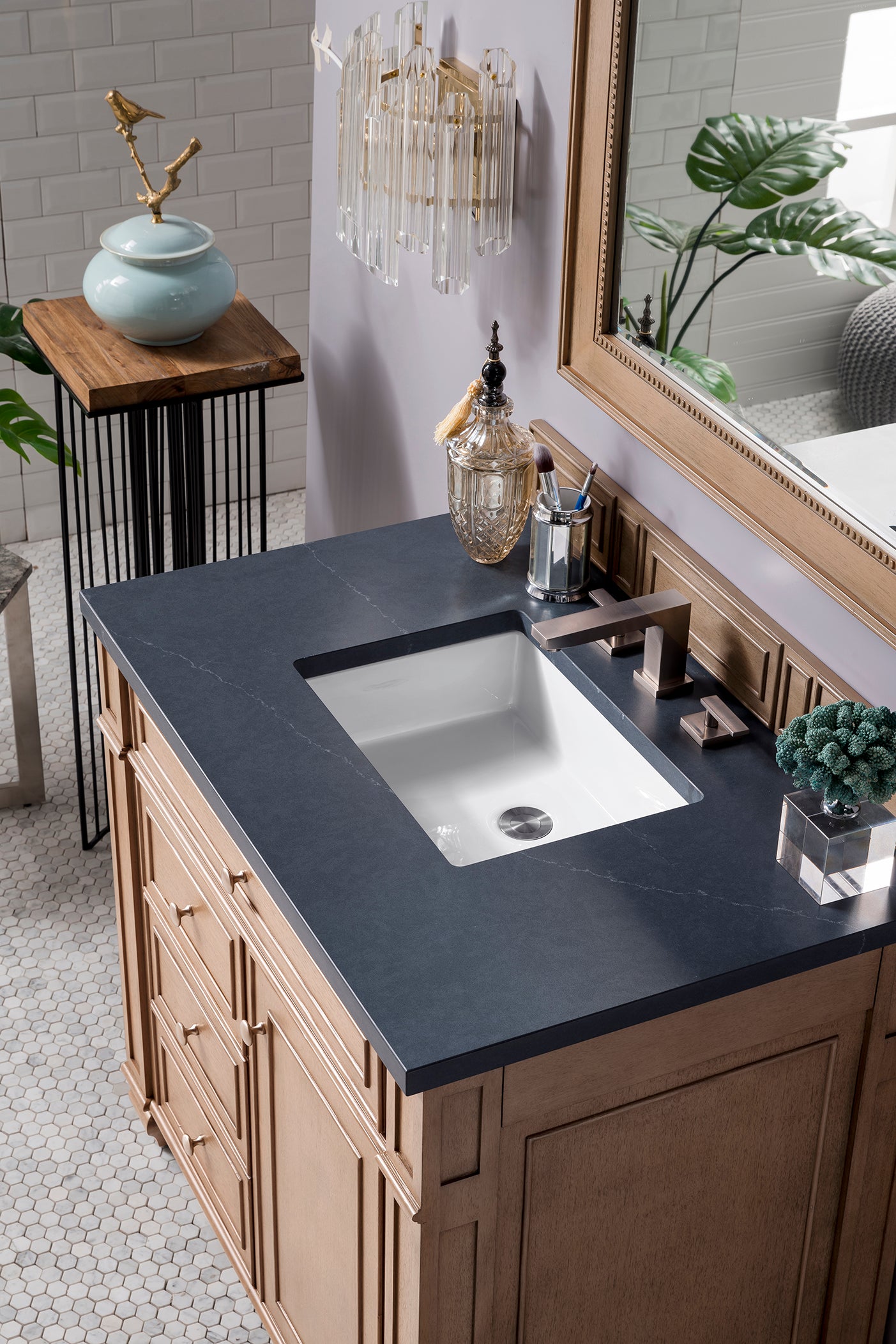 Bristol 36" Single Vanity, Whitewashed Walnut, w/ 3 CM Charcoal Soapstone Quartz Top James Martin Vanities