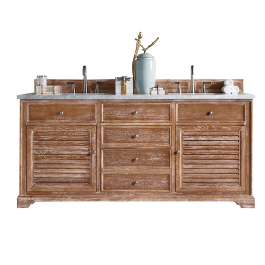 Savannah 72" Driftwood Double Vanity w/ 3 CM Carrara Marble Top James Martin Vanities