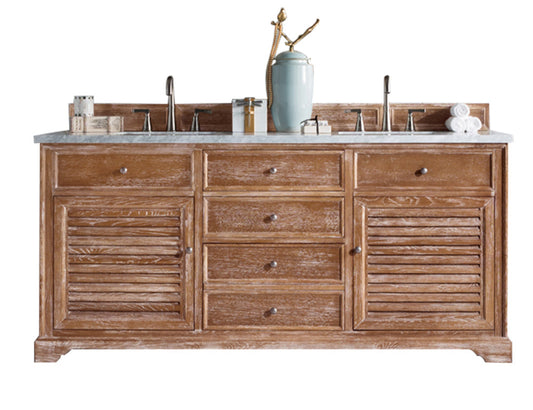 Savannah 72" Driftwood Double Vanity w/ 3 CM Arctic Fall Solid Surface Top James Martin Vanities