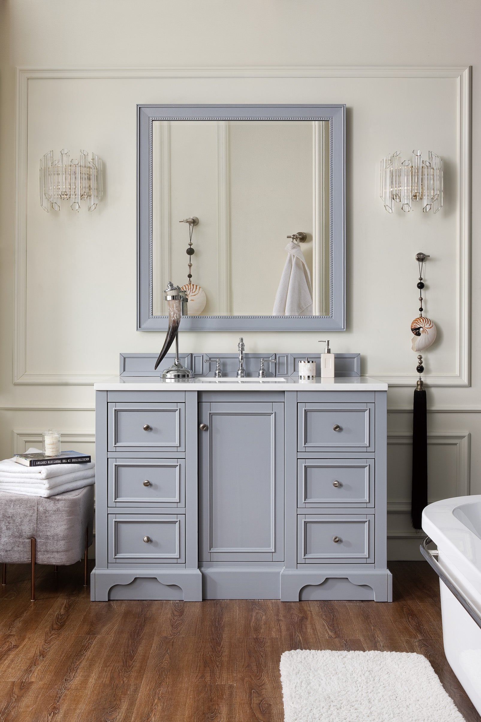 De Soto 48" Single Vanity, Silver Gray w/ 3 CM Arctic Fall Solid Surface Top James Martin Vanities