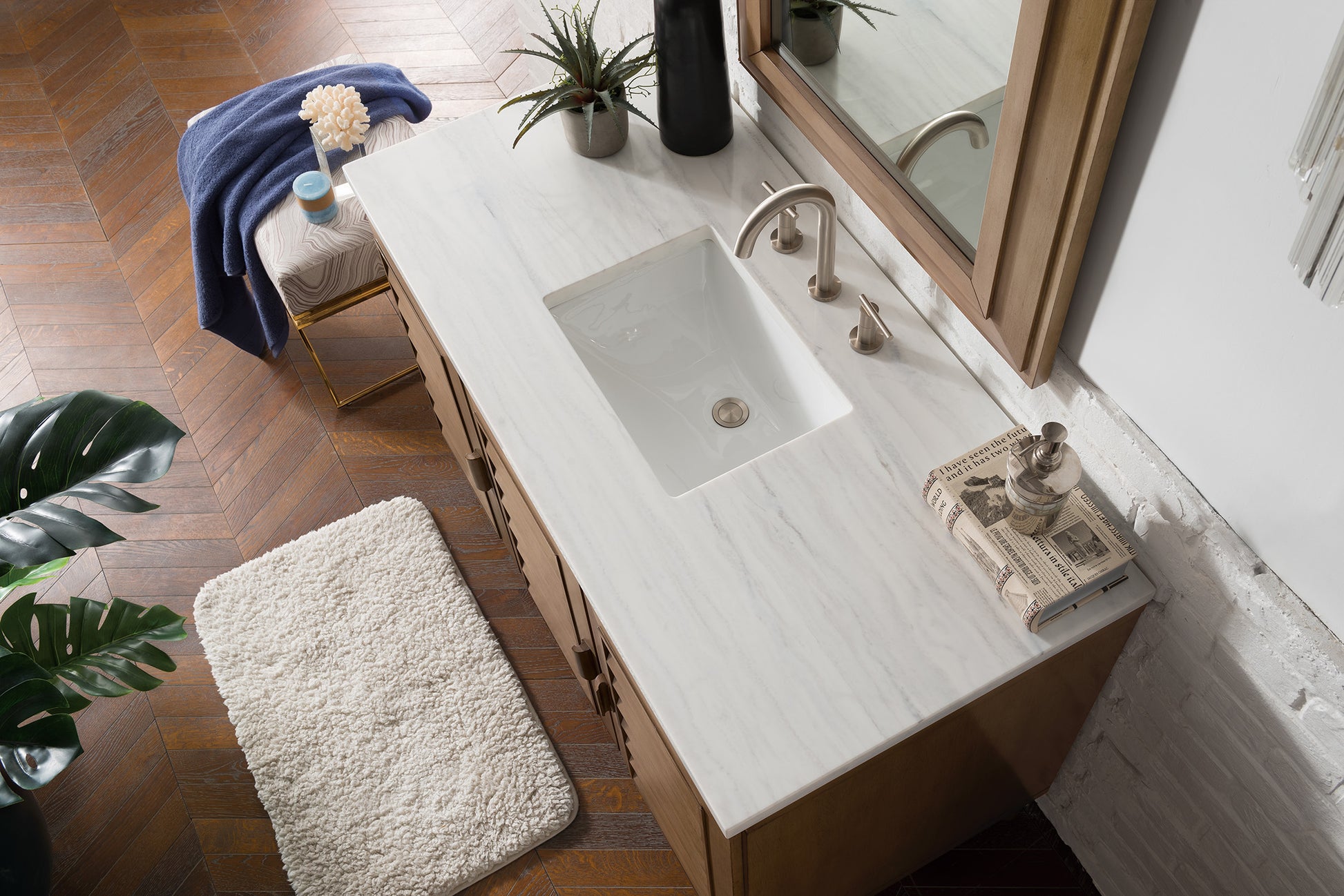 Bathroom Vanities Outlet Atlanta Renovate for LessPortland 48" Single Vanity Whitewashed Walnut w/ 3 CM Arctic Fall Solid Surface Top