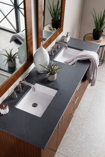 Metropolitan 72" Double Vanity, American Walnut, w/ 3 CM Charcoal Soapstone Quartz Top James Martin Vanities