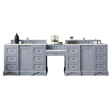 Load image into Gallery viewer, De Soto 118&quot; Double Vanity Set, Silver Gray w/ Makeup Table, 3 CM Classic White Quartz Top James Martin