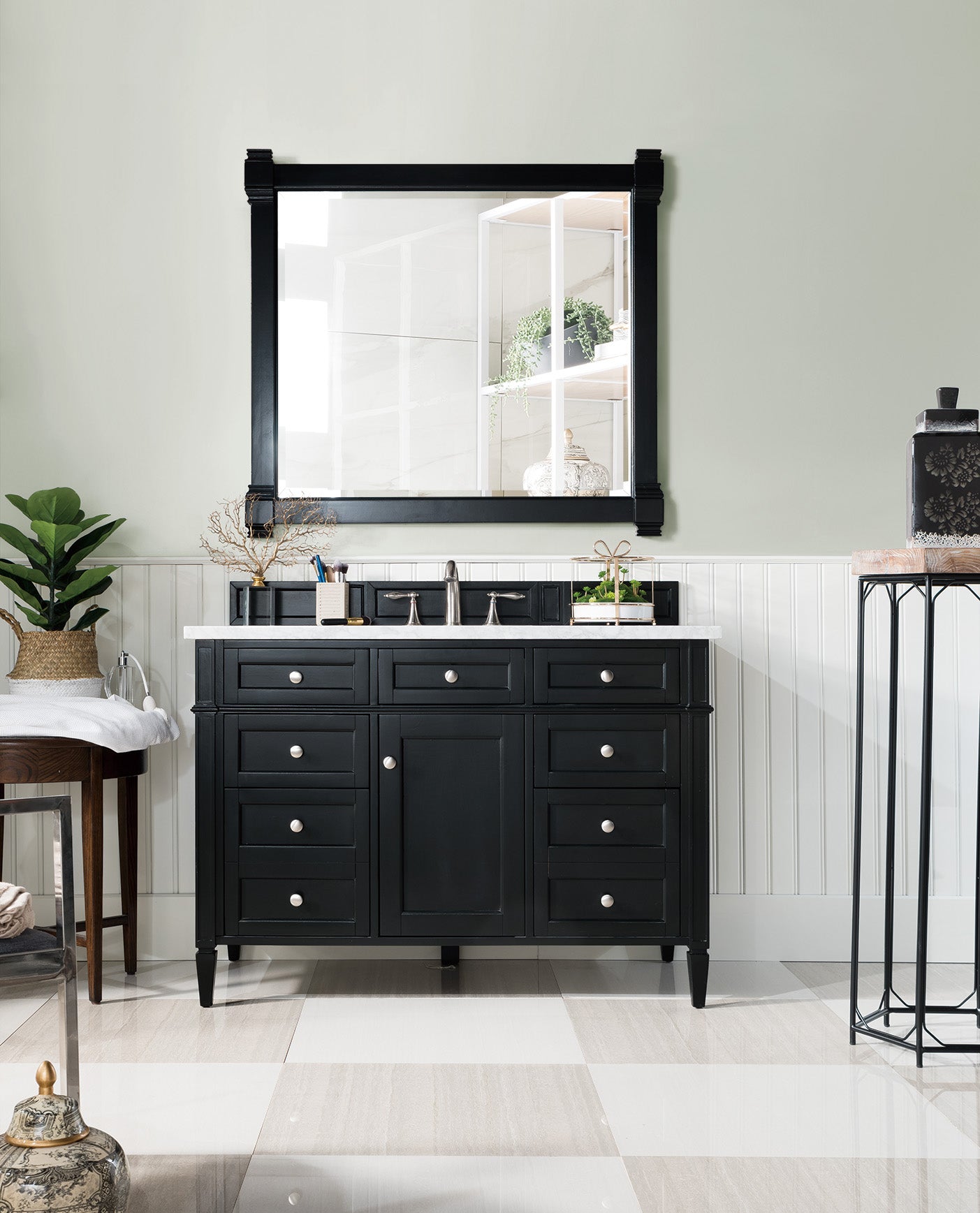 Brittany 48" Black Onyx Single Vanity w/ 3 CM Carrara Marble Top James Martin Vanities