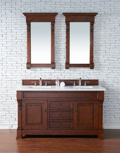 Brookfield 60" Double Vanity, Warm Cherry w/ 3 CM White Zeus Quartz Top James Martin Vanities