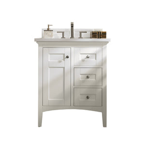 Palisades 30" Single Vanity, Bright White, w/ 3 CM White Zeus Quartz Top James Martin Vanities