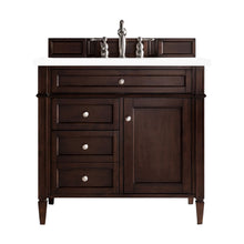 Load image into Gallery viewer, Brittany 36&quot; Burnished Mahogany Single Vanity w/ 3 CM White Zeus Quartz Top James Martin Vanities