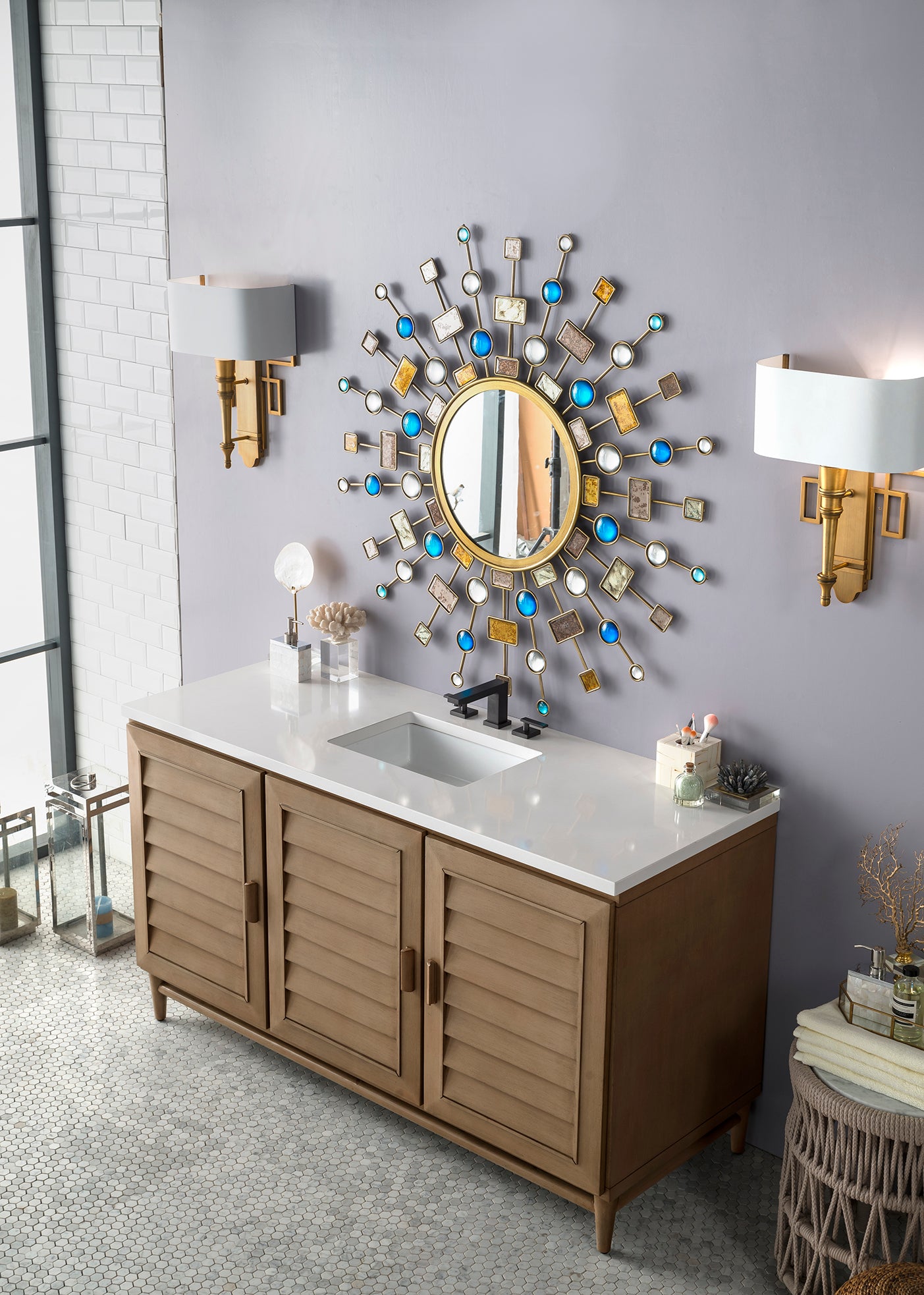 Portland 60" Single Vanity Whitewashed Walnut, w/ 3 CM White Zeus Quartz Top James Martin Vanities
