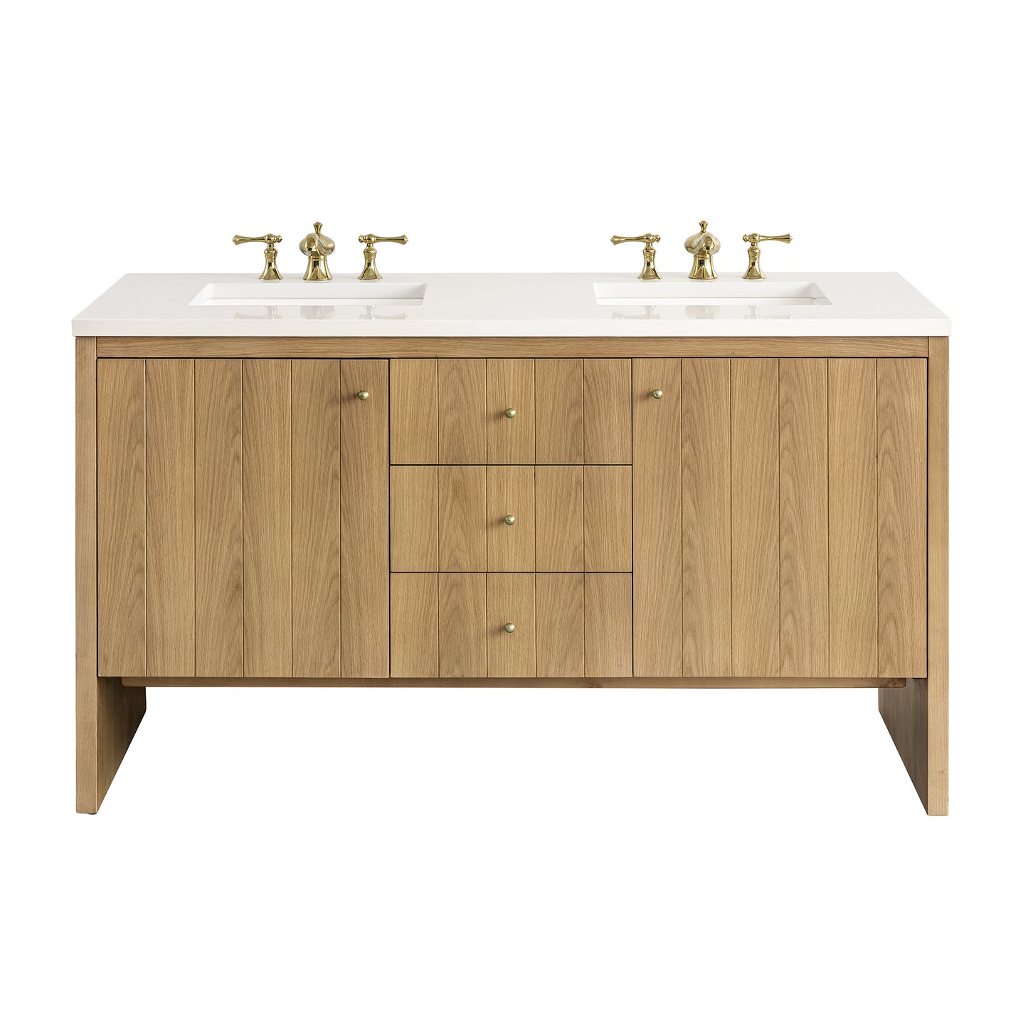 Hudson 60" Double Vanity, Light Natural Oak w/ 3CM White Zeus Top James Martin Vanities