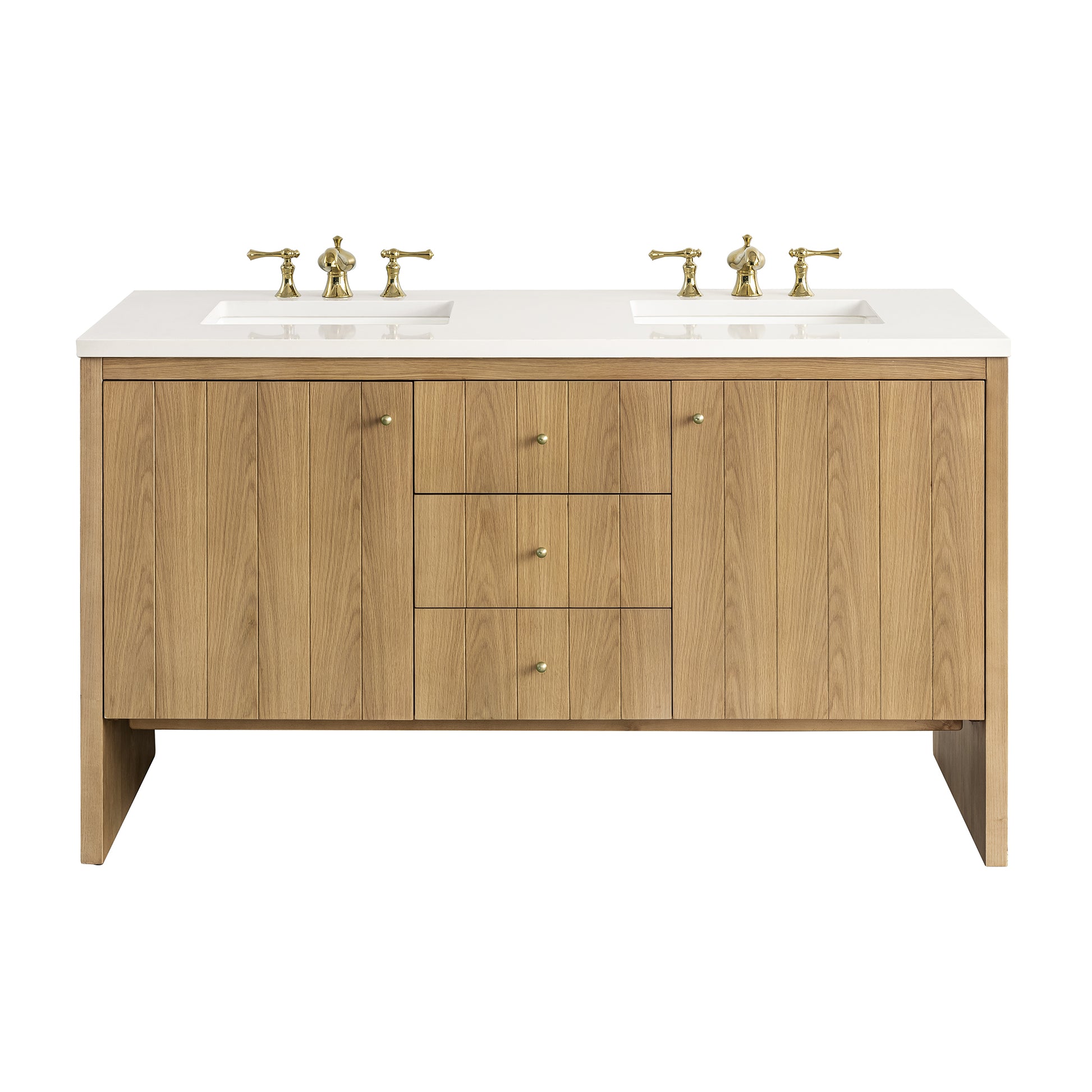 Hudson 60" Double Vanity, Light Natural Oak w/ 3CM White Zeus Top James Martin Vanities