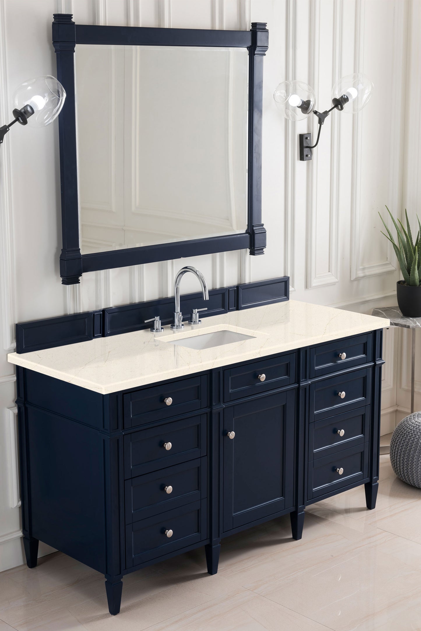 Brittany 60" Victory Blue Single Vanity w/ 3 CM Eternal Marfil Quartz Top James Martin Vanities