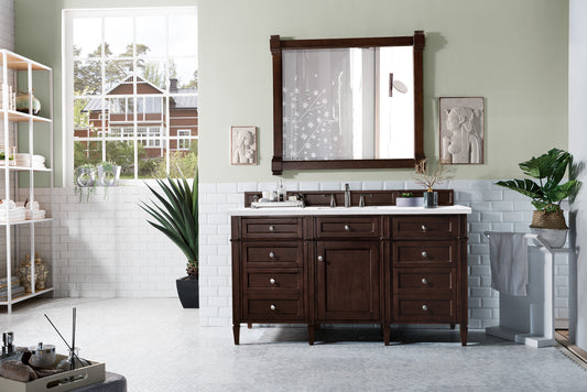Brittany 60" Burnished Mahogany Single Vanity w/ 3 CM Arctic Fall Solid Surface Top James Martin Vanities